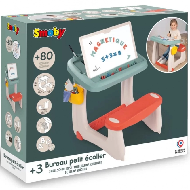 Smoby beidseitiger Kinderschreibtisch mit Sitzbank und Tafel 2-in-1 + 80 Zubehörteile