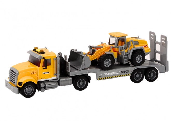 Gelber Lastwagen mit Bagger, Licht und Geräusche