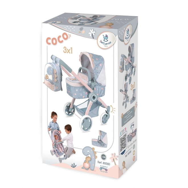 Faltbarer Puppenwagen 3 in 1 mit Rucksack COCO 2024 - 70 cm