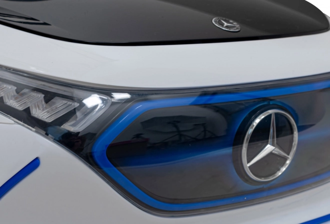 Mercedes Benz AMG EQA für Kinder Weiß + Fernbedienung + 5-Punkt-Sicherheitsgurte + EVA + MP3-Display + LED