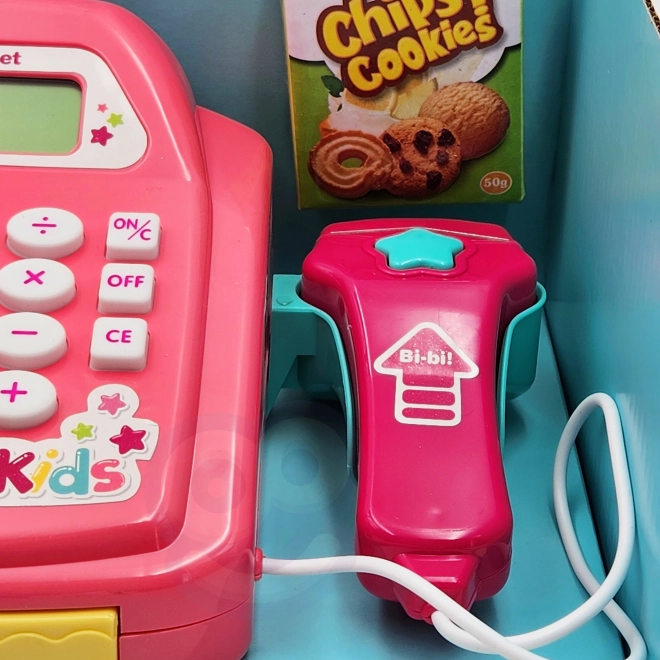 WOOPIE Kinderkasse mit Regal und Zubehör rosa