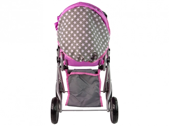 Puppenwagen 2-in-1 Grau Rosa Sterne