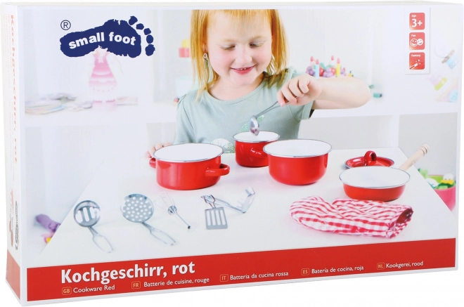 Kleines Fuß Kinderküchenzubehör - Rotes Metallgeschirr