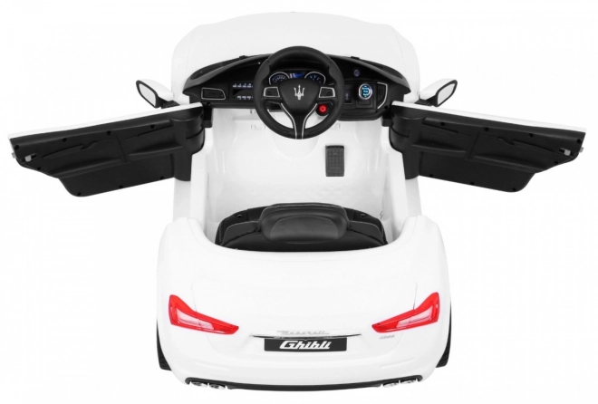 Maserati Ghibli Batterie für Kinder Weiß + Fernbedienung + Langsamer Start + EVA + MP3 USB + LED