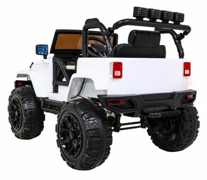 Weißer Kinder-Geländewagen auf Batterien + Fernsteuerung + Lichter und Geräusche
