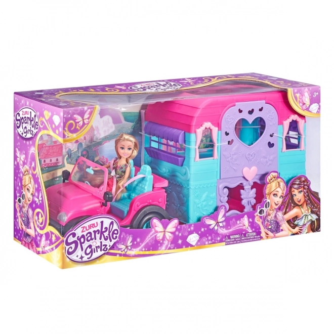 Sparkle Girlz Puppen-Jeep mit Wohnwagen