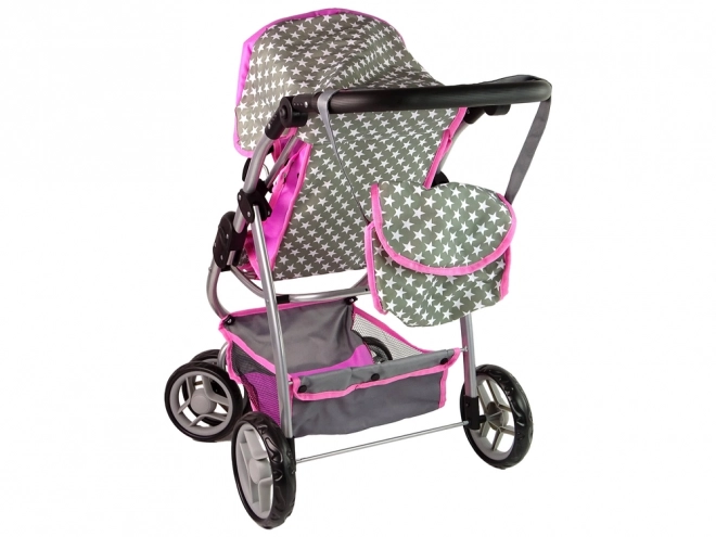 Puppenwagen 2 in 1 Rosa mit Sternen