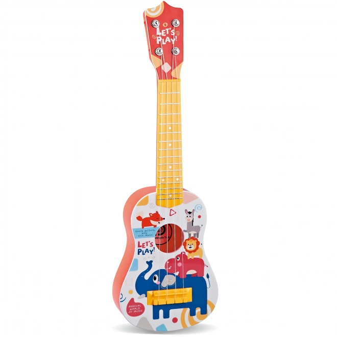 Klassische rote Kindergitarre mit Tiermotiv