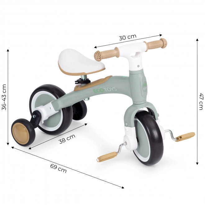 Balancefahrrad mit Pedalen - Grün 3in1 von Ecotoys