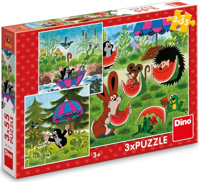 Dino Puzzle Kleiner Maulwurf und Regenschirm 3x55 Stück