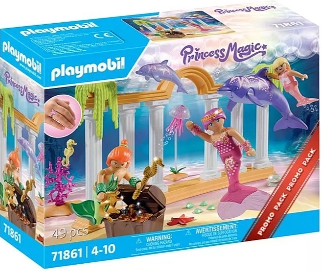 Set aus Meerjungfrauen-Figuren mit Schatz und Delfin