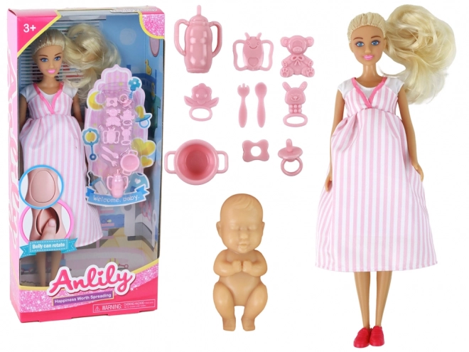 Anlily Puppe in Schwangerschaft mit Rosa Kleid