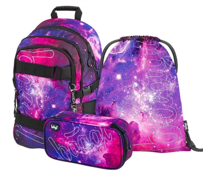 BAAGL Skate Galaxy Schulset: Rucksack, Federmäppchen, Turnbeutel