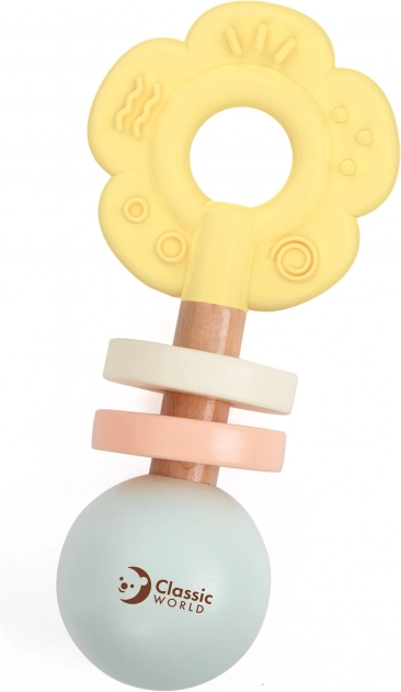 Holz Pastell-Rasseln und Beißring 2-in-1 in Blütenform