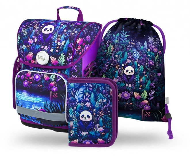 Baagl 3-Set Ergo Jungle Panda: Schultasche, Federmäppchen, Beutel