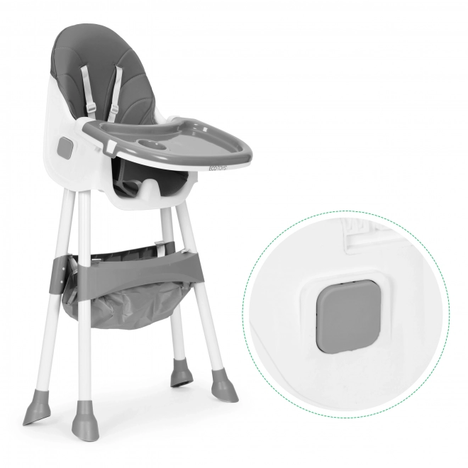 Hochstuhl mit Tablett und Korb, 5-Punkt-Gurt, grau, ECOTOYS