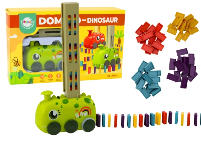 Grünes Dinosaurier-Auto mit Domino-Steinen