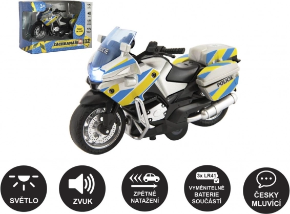 Polizeimotorrad 12 cm mit Licht und Sound, tschechisch sprechend