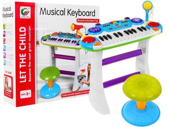 Blaues Musik-Set Keyboard + Trommeln + Mikrofon für Kinder ab 3 Jahren