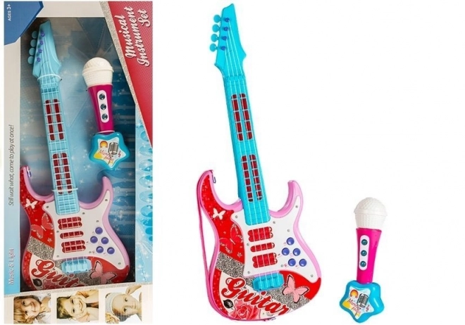 elektronische Kinder-Gitarre mit Mikrofon in Rosa