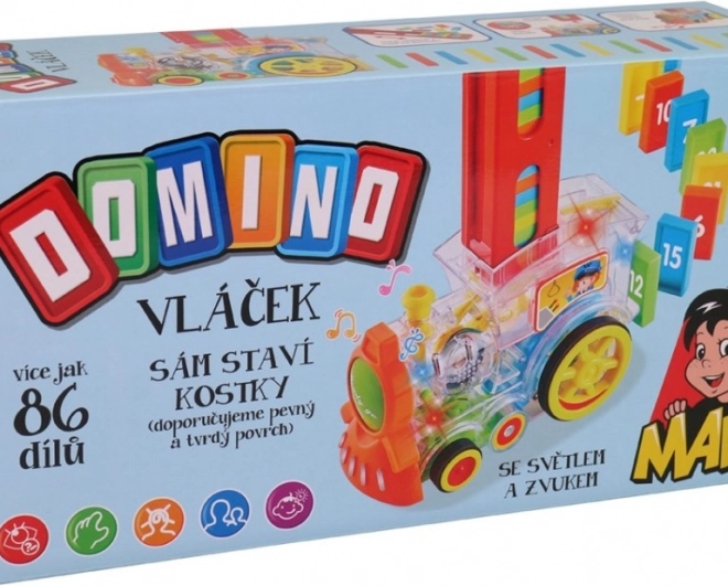 Transparente Lokomotive mit Dominosteinen und Licht für Kinder