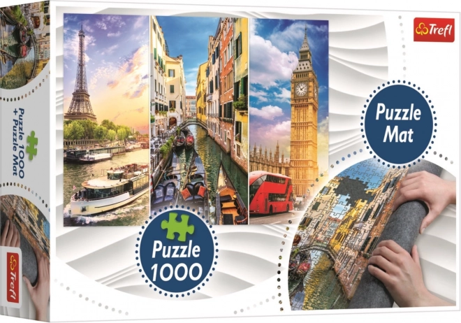 Puzzle-Kollektion Städte Paris-Venedig-London mit Rollunterlage