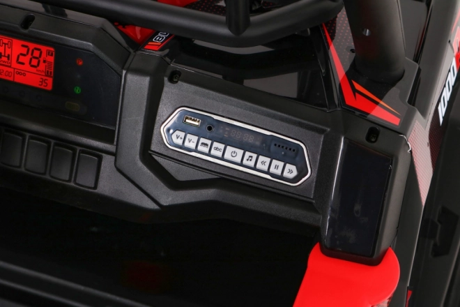 Buggy UTV Offroader für Kinder Rot + Fernbedienung + Gepäckträger + langsamer Start + EVA + MP3 LED