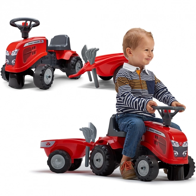 Rutschtraktor Massey Ferguson rot mit Lenkrad und Anhänger