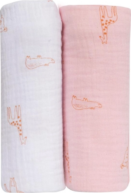 Bio-Musselin-Windeln 2er-Set Rosa und Weiß