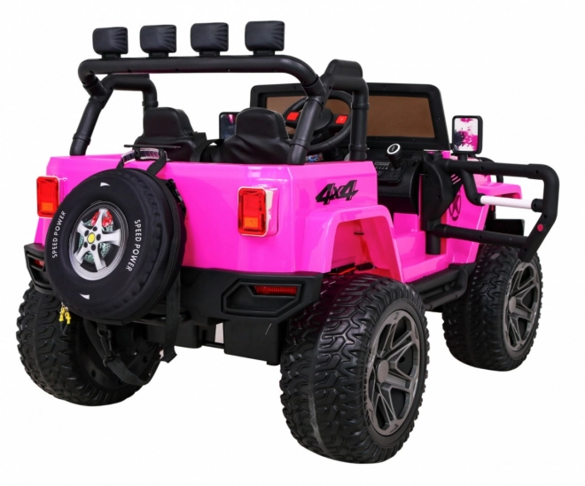 Geländewagen Monster 4x4 Jeep für Kinder Pink + Fernbedienung + Sitzverstellung + Langsamer Start + MP3 LED + Gepäckträger + Rucksack