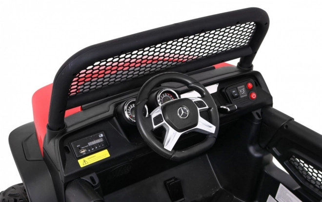 Mercedes Benz Unimog für Kinder Rot + 4x4 + Fernbedienung + Gepäckträger + sanfter Start + MP3 LED