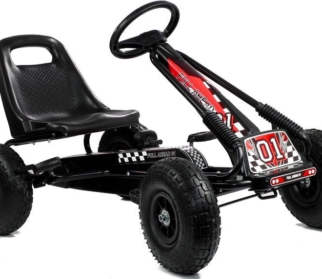 Tret-Gokart mit Luftreifen + Aufblasbare Reifen + Verstellbarer Sitz – Schwarz