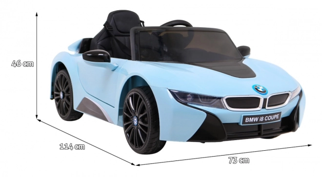 BMW I8 Lift Batterie Auto Blau + Fernsteuerung + langsamer Start + 3-Punkt-Gurte + MP3 USB + LED-Diode