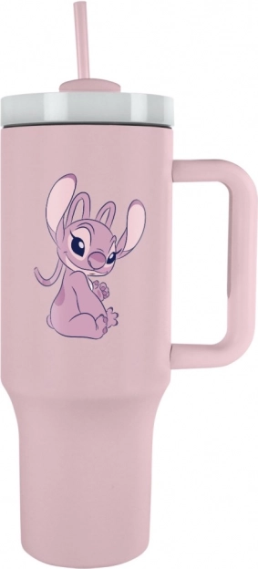 Reisebecher Lilo und Stitch mit rosa Strohhalm
