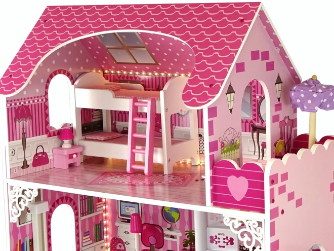 Holzpuppenhaus Villa Nadia mit Beleuchtung in Rosa