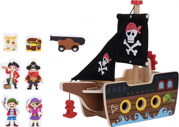 Holzpiratenschiff mit Figuren von Tooky Toy