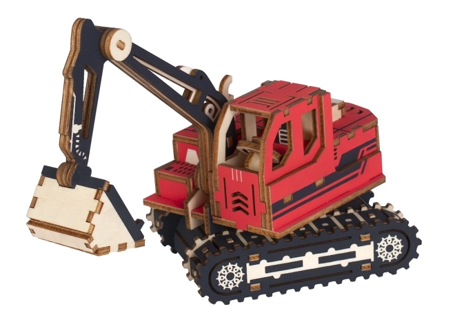 Rotes 3D Holzpuzzle Bagger