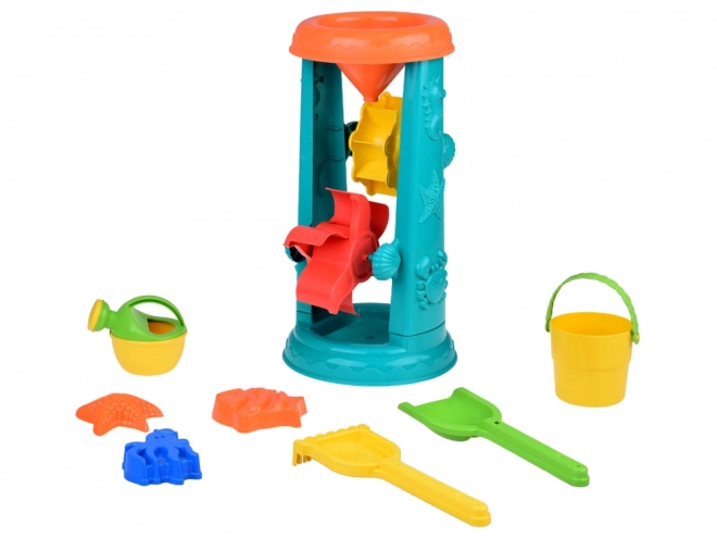 Großes Sandspielzeug-Set mit Eimer, Rechen und Mühle