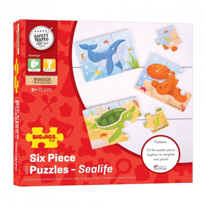 Bigjigs Toys 3-in-1 Holzpuzzle Meeresbewohner