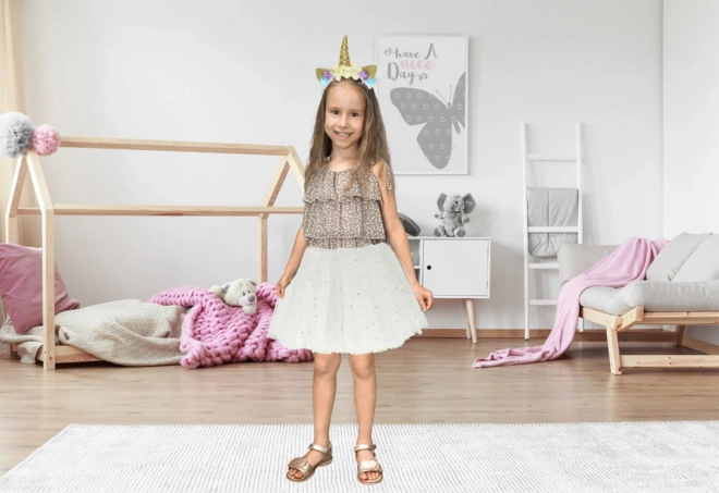 Karnevalskostüm Einhorn mit Stirnband und Tüllrock für Kinder – Weiß