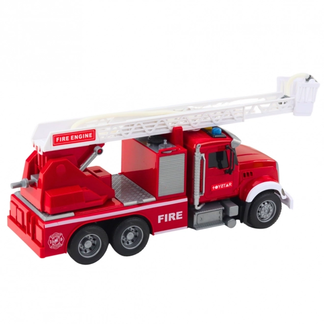 Großes Feuerwehrfahrzeug mit ausfahrbarer Leiter und Sprühfunktion