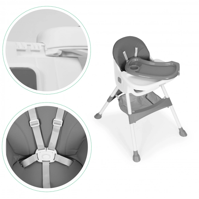 Hochstuhl mit Tablett und Korb, 5-Punkt-Gurt, grau, ECOTOYS
