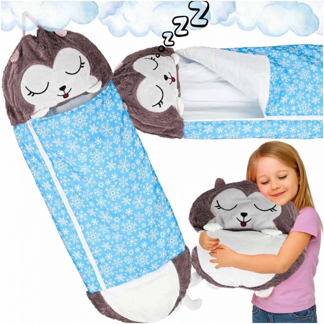 Kinder-Reiseschlafsack 2-in-1 mit Kissen 135 × 50 cm – blau