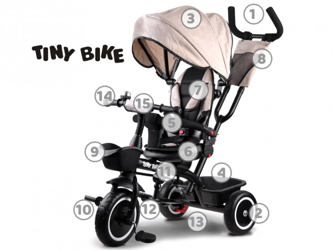 Kinder-Dreirad Tiny Bike 3-in-1 mit Verdeck – beige