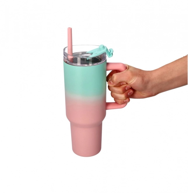 Großer Isolierbecher mit Strohhalm