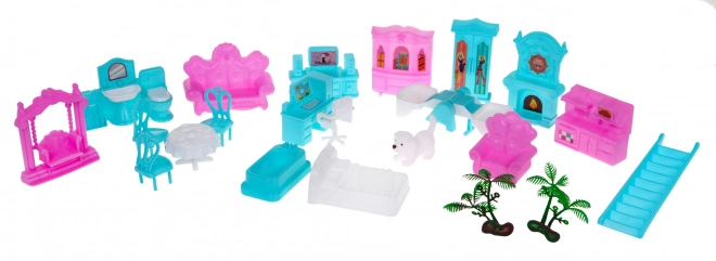 3-stöckiges Puppenhaus – Geschenk für Mädchen 6+ – Blaue Villa mit Ausstattung