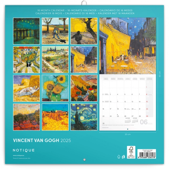 Notique Wandkalender Vincent van Gogh 2025, 30 x 30 cm