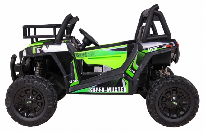 Buggy UTV Offroader für Kinder Grün + Fernbedienung + Gepäckträger + langsamer Start + EVA + MP3 LED