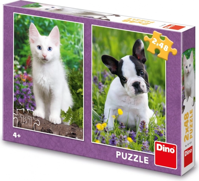 Puzzle Bulldog und Kätzchen 2x48 Teile