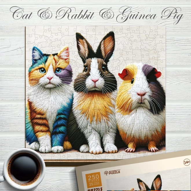 Holzpuzzle Katze, Kaninchen und Meerschweinchen 250 Teile